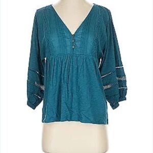 Anthropologie Blue Blouse with Button Accents